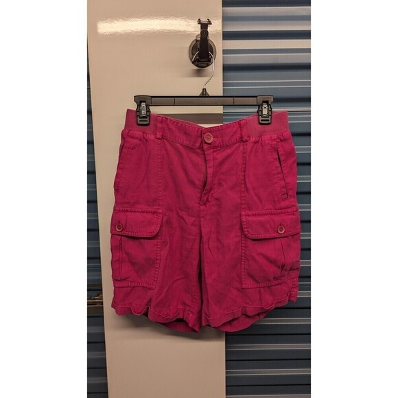 Soft Surroundings Pink Folded Hem Elastic Waist High Waist Cargo Shorts Small - Picture 1 of 9